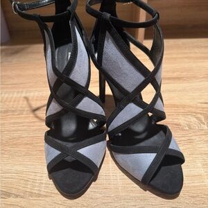 Strappy High Heel Sandals in Gray and Black